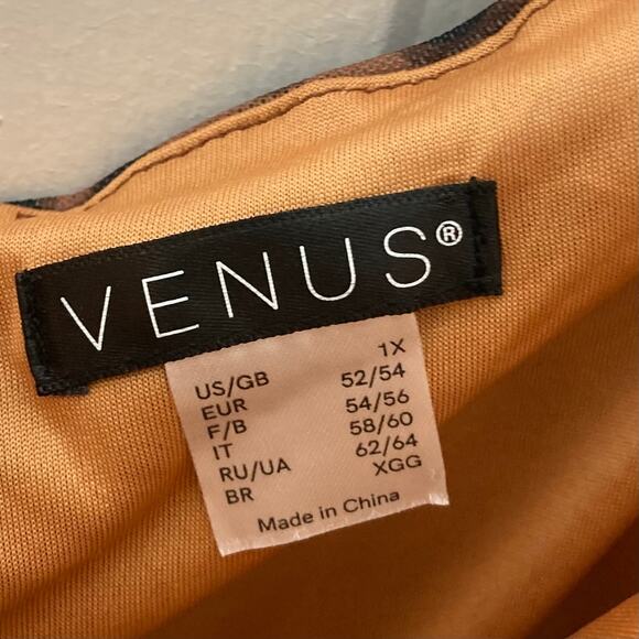 NWOT VENUS Blouse 1X Brown Animal Print Square Neck Ruched Long Sleeve Lined Zip - Picture 4 of 13